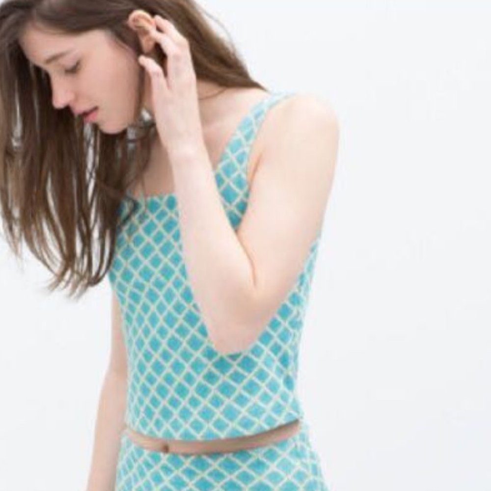 Zara Square Neck Jacquard Knit Tank Top S